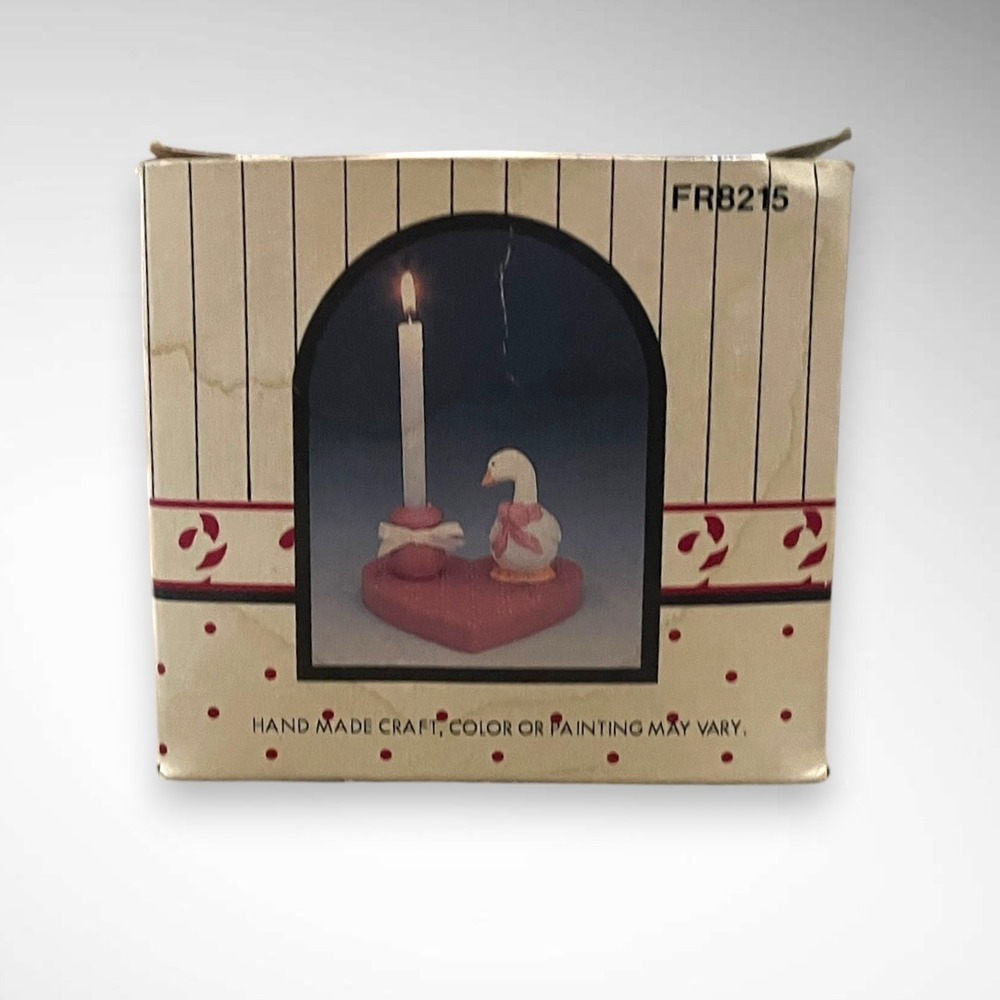 VINTAGE‎ 80's Goose Mauve Heart Wooden Candle Holder Decor New In Box
